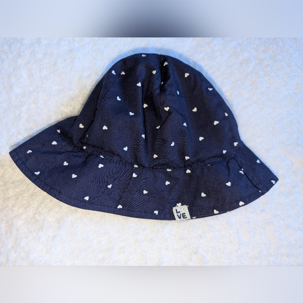 🌞 H&M Love Navy White Bucket Sun Hat Heart Pattern Toddler Girl 18 Month 2T 3T